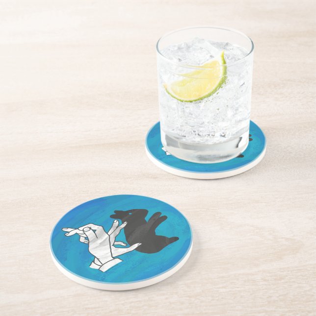 Shadow Rabbit On Blue Coaster (Side)