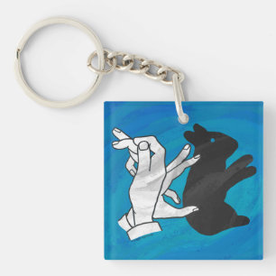 Shadow Rabbit On Blue Keychain