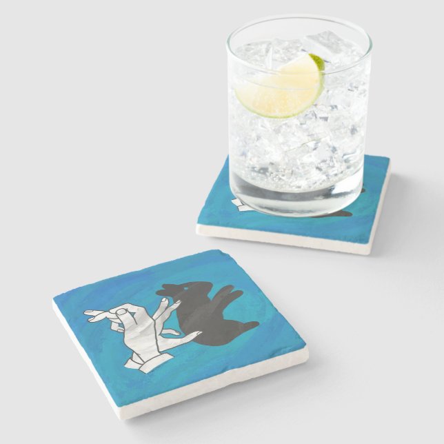 Shadow Rabbit On Blue Stone Coaster (Side)