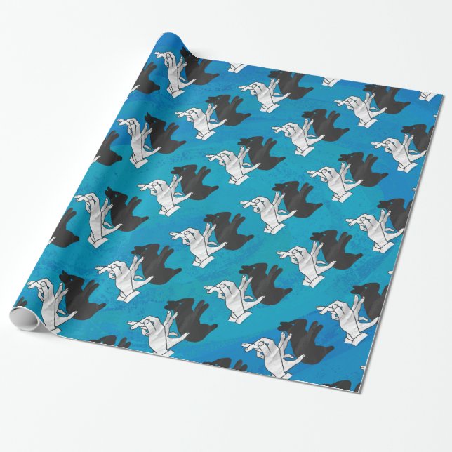 Shadow Rabbit On Blue Wrapping Paper (Unrolled)