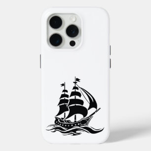 Shadow Sailing Ship – Vintage Ocean Illustration iPhone 15 Pro Case