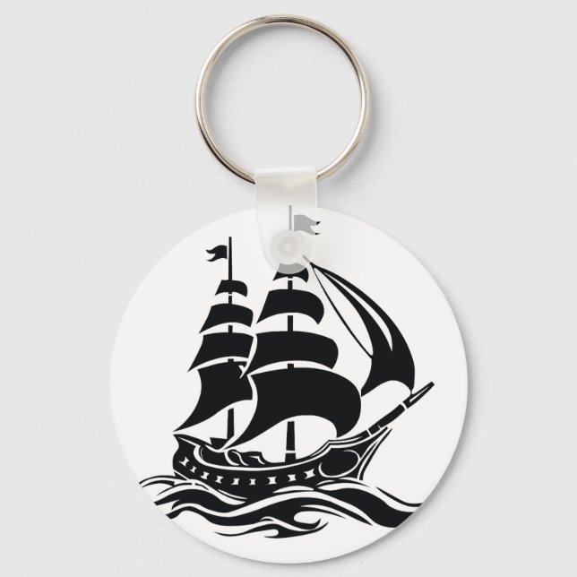 Shadow Sailing Ship – Vintage Ocean Illustration Keychain (Front)