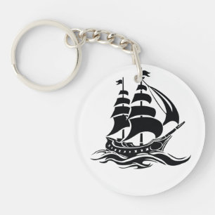 Shadow Sailing Ship – Vintage Ocean Illustration Keychain
