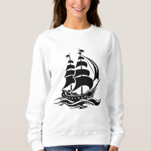 Shadow Sailing Ship – Vintage Ocean Illustration Sweatshirt