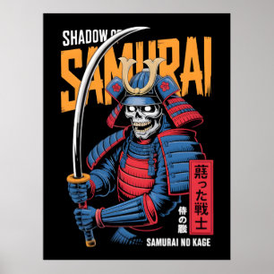 Shadow Samurai Skeleton Warrior in Blue Armor with Poster