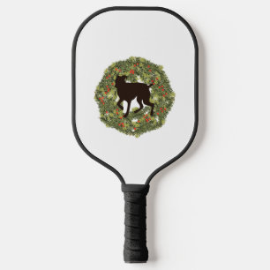 Shadow Silhouette Boxer Dog in a Wreath   Pickleball Paddle