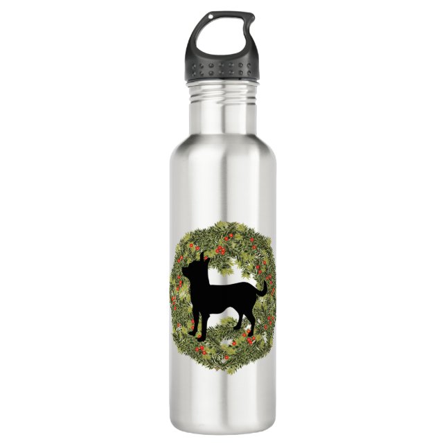 Shadow Silhouette Chihuahua in a Wreath   710 Ml Water Bottle (Front)