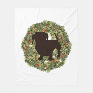 Shadow Silhouette Dachshund in a Wreath Fleece Blanket