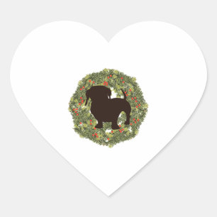 Shadow Silhouette Dachshund in a Wreath Heart Sticker
