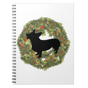 Shadow Silhouette Looking Up Corgi in a Wreath   Notebook
