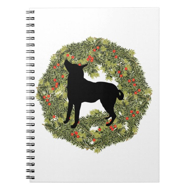 Shadow Silhouette Looking Up Dog in a Wreath   Notebook (Front)
