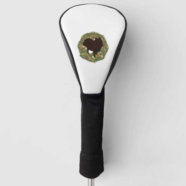 Shadow Silhouette Pomeranian in a Wreath   Golf Head Cover (Front)