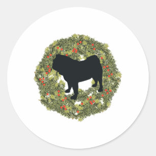 Shadow Silhouette Pug Dog in a Wreath Classic Round Sticker