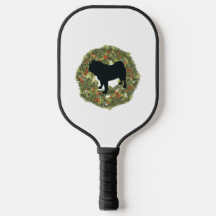 Shadow Silhouette Pug Dog in a Wreath   Pickleball Paddle
