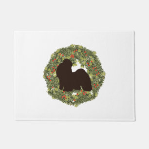 Shadow Silhouette Shih Tzu in a Wreath   Doormat