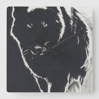 Shadow Wolf Square Wall Clock