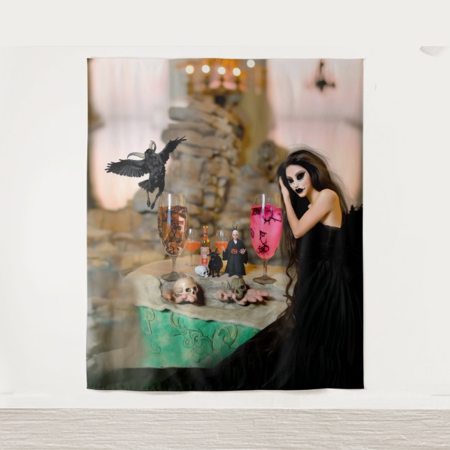 Shadow Work Occult Dark Witchy Recovery AI Art Tapestry (Front)