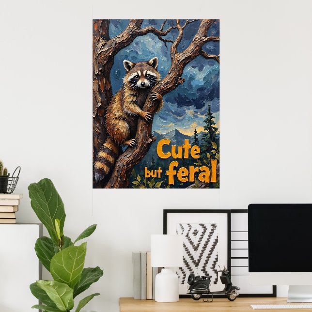 Shadowed Ascent: Raccoon in the Twilight Tree Poster (Home Office)