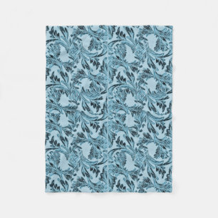 Shadowed Blue Leaves Fleece Blanket