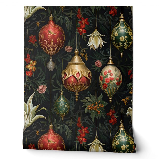 Shadowed Christmas Ballet Botanical Wallpaper (Unrolling)