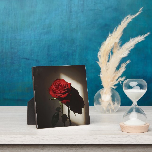 Shadowed Red Rose – Dramatic Chiaroscuro Floral Ar Plaque (Insitu)