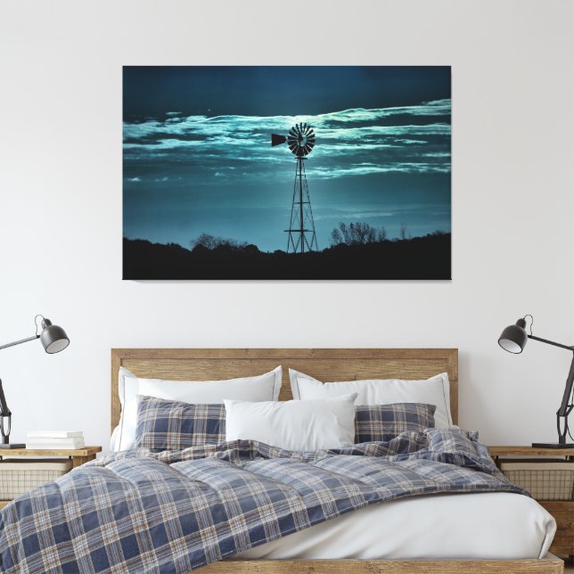 Shadowed Windmill- Dark Sky Photography Canvas (Insitu(Bedroom))