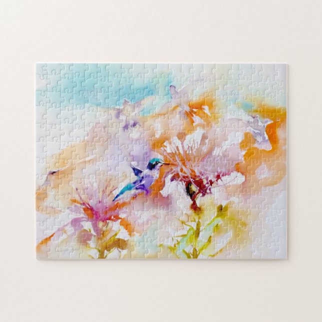 "Shadows in Pastels" Hummingbird Print Jigsaw Puzzle (Horizontal)