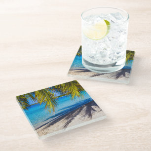 Shadows on the beach glass coaster
