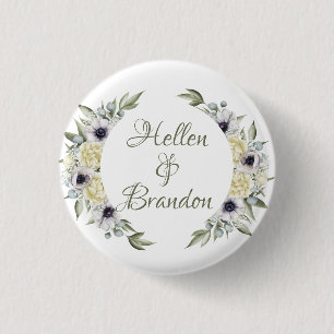 Shady-Chic Flowers Wreath Frame 1 Inch Round Button