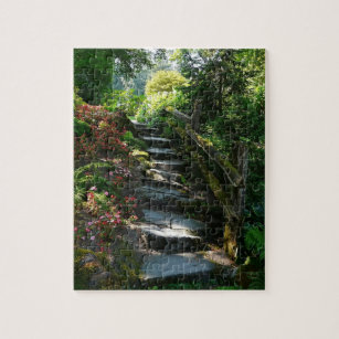 Shady Garden Flagstone Pathway and Stairs Jigsaw Puzzle