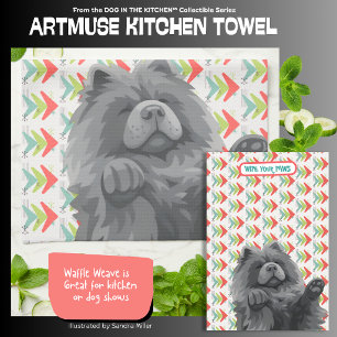 SHADY LADY -blue chow  - ArtMuse Kitchen Towels 