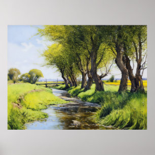 Shady Trees by a Flowing Stream Poster