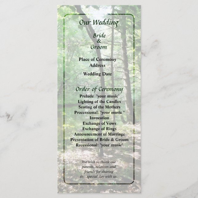 Shady Woods Wedding Program (Front)
