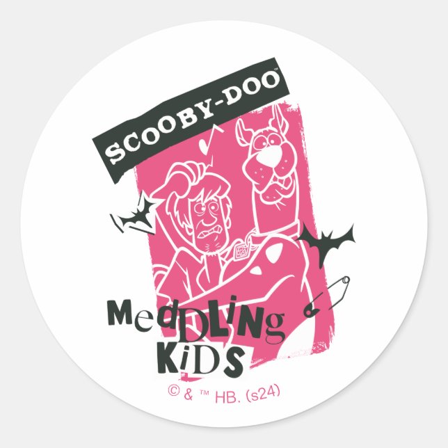 Shaggy and Scooby-Doo Meddling Kids Punk Outline Classic Round Sticker (Front)