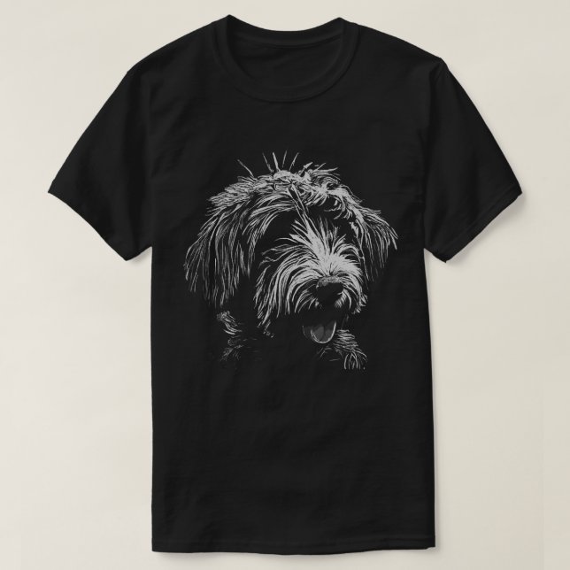 Shaggy Dog Black and White Scratchboard T-Shirt (Design Front)