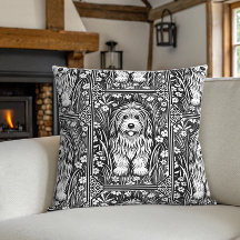 Shaggy Dog Black and White Vintage Flower Garden