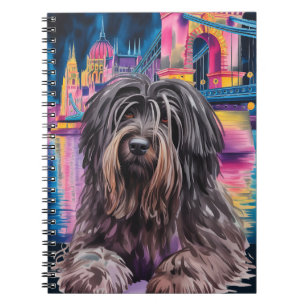 Shaggy Dog Portrait in Neon Budapest Cityscape Notebook