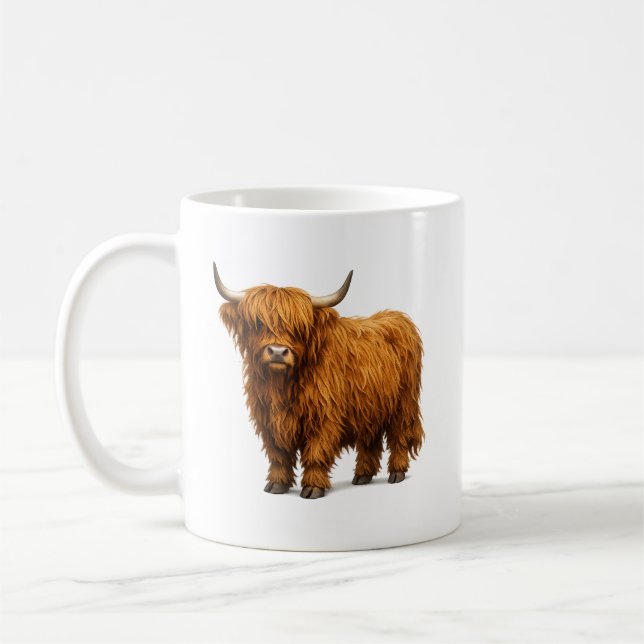 Shaggy Highland Cow Portrait Coffee Mug (Left)