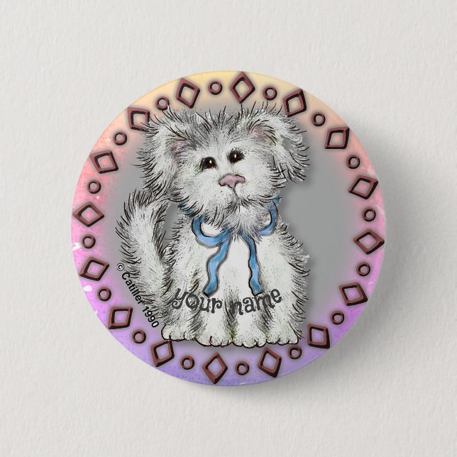 Shaggy Puppy Dog   2 Inch Round Button (Front)