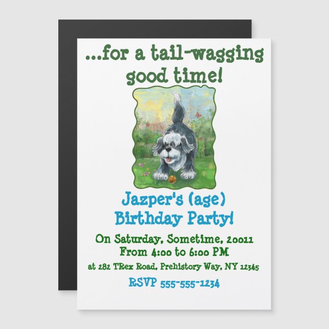 Shaggy Sheep Dog Magnetic Invitation (Front/Back)