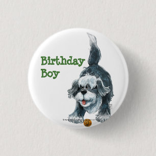 Shaggy Sheep Dog Party Centre 1 Inch Round Button