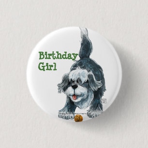 Shaggy Sheep Dog Party Centre 1 Inch Round Button