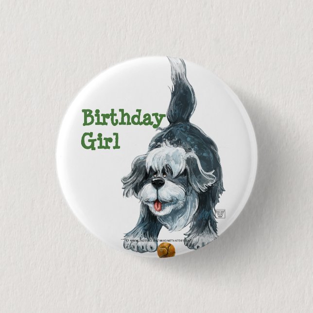 Shaggy Sheep Dog Party Centre 1 Inch Round Button (Front)