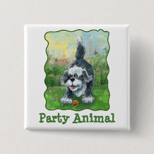 Shaggy Sheep Dog Party Centre 2 Inch Square Button