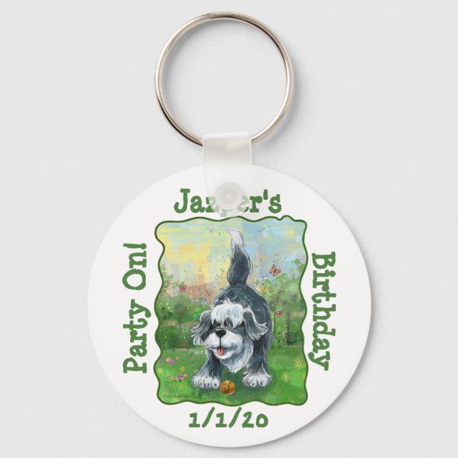 Shaggy Sheep Dog Party Centre Keychain (Front)