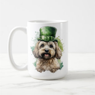 SHAGGY TAN DOG WITH GREEN IRISH HAT COFFEE MUG
