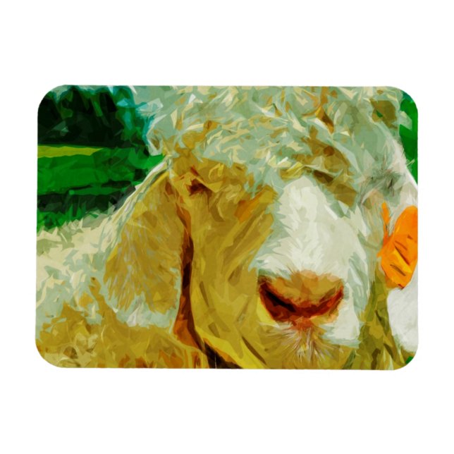 Shaggy White Angora Goat Abstract Impressionism Magnet (Horizontal)