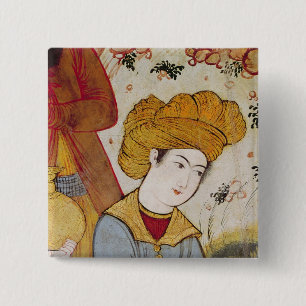 Shah Abbas I and a Courtier offering 2 Inch Square Button