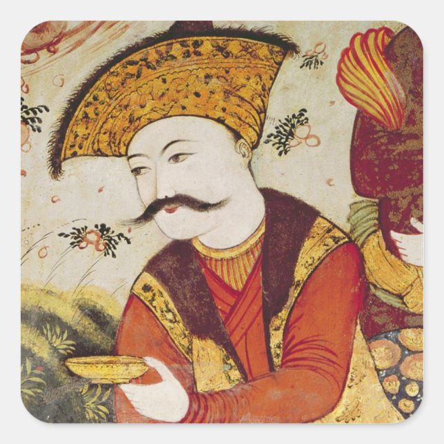 Shah Abbas I  and a Courtier offering Square Sticker (Front)