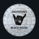 Shaka Beach House Surfer's  Dartboard<br><div class="desc">Beach house theme dartboard that is personalized just for you!  Shaka design in rustic wood and black.. Customize with your text to personalize. Contact me if you need assistance,  I'd love to help.</div>